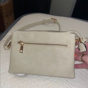 Chic Cream Crossbody Bag with Gold Accents